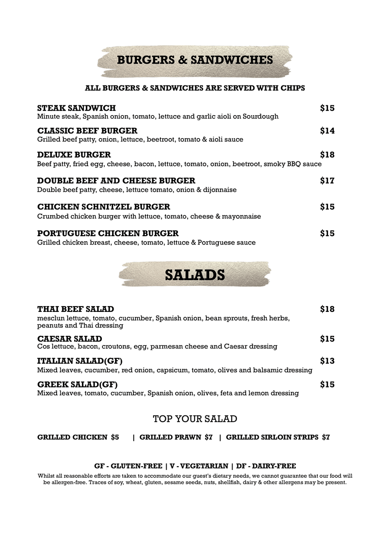 Minto Mirage Hotel Bistro Menu